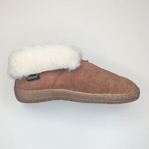 Old Friend Footwear Bootee Slipper sheepskin tan suede leather women's size 7